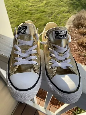 Converse All Star Low Top Metallic Gold Canvas Shoes 153181F Sz Men 5 Women 7 • $35