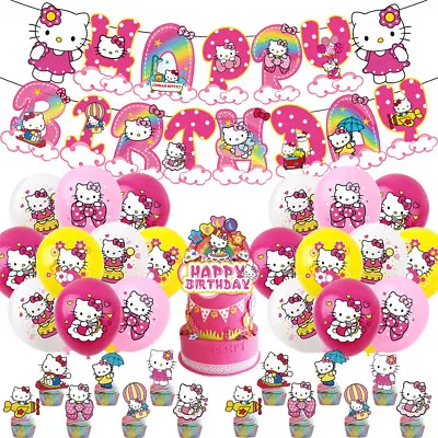 Hello Kitty Birthday Party Balloon Banner Kit Supplies Cake Topper Decoration UK • $20.69