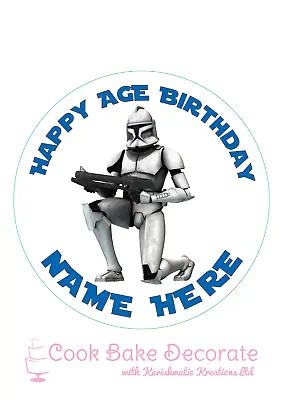 Clone Star Wars Personalised Edible ICING Cake Topper 7.5  Round Ready To Cut • £5.50