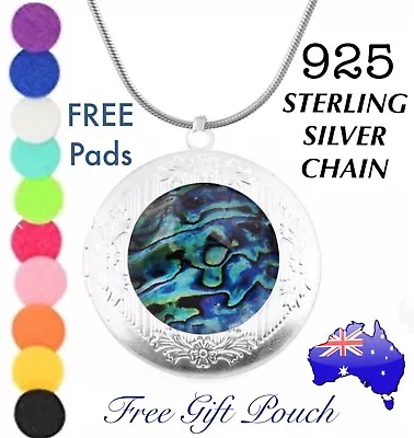Abalone Shell Glass Essential Oil Diffuser Locket 925 Sterling Silver Necklace • $12.95