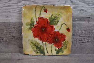 Maxcera Yellow Square Salad Plate Poppies Flowers Hand Painted 9   • $19.99