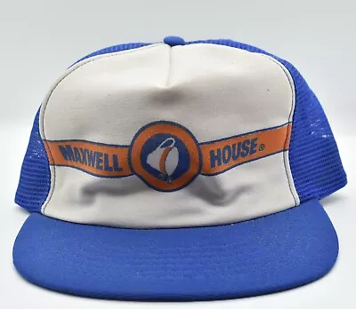 Vintage 80s Maxwell House Snapback Hat Adjustable Cap Trucker Mesh USA Adult • $14.98