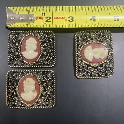 Lot Of 3 Vintage Gold Tone Victorian Cameo Clip-on Shoe Clip 2 Inch • $25