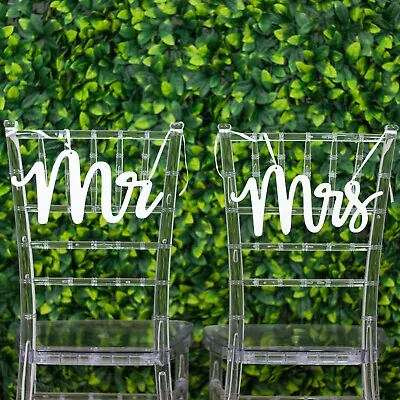 2 White 12x6 In Wooden Mr And Mrs Chair Signs HANGING DECOR Party Decorations • $13.98