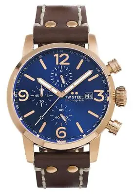 TW Steel Maverick Chrono Rose Gold PVD Brown Leather Quartz Mens Watch MS84 • $259