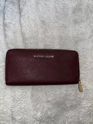 Michael Kors Wallet Zip Around Leather Wallet Burgundy Maroon • $70