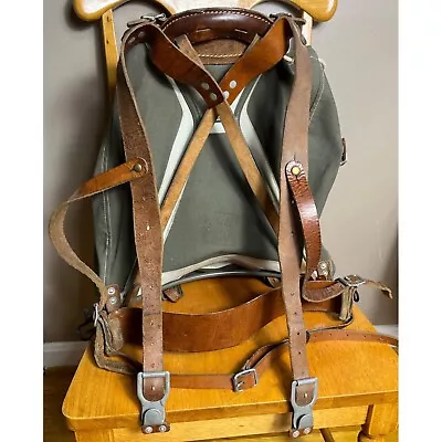 Swedish Army M39 Backpack Canvas Leather Frame Rucksack M39 Vintage WW2 Military • $135