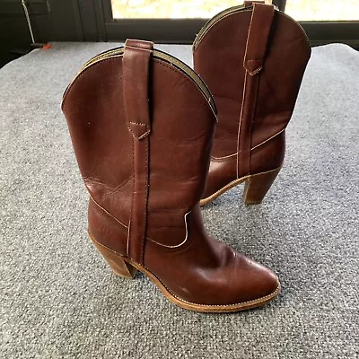 VTG Frye 7893 Oakbark Leather Pull On Heeled Western Cowgirl Boots Womens 8 B • $48.48