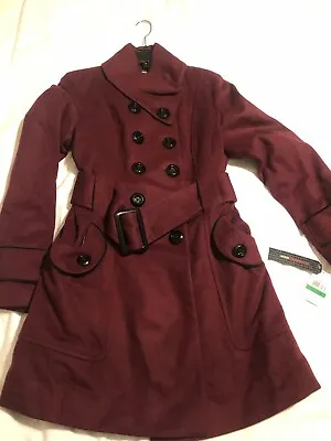 M60 Miss Sixty Women’s Wine Belted  Pea/Trench Coat Size L -NWT • $32.55