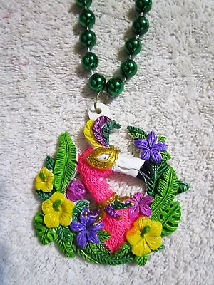 New!    Tropical Masked Pink Flamingo   Mardi Gras Necklace Bead (b525) • $6.95