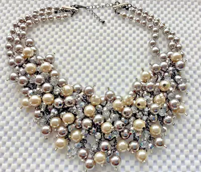 Costume Jewellery Stunning Multi Strand Necklace. Gunmetal And Cream. New • £1.99