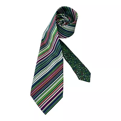 BUGATCHI Green Striped Luxury Designer Silk Tie Made In Italy W: 3.25  EX COND • $44.99