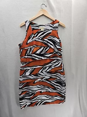 Michael Kors Orange Abstract Sleeveless Tiered Zip Side Dress Size-12P • $19.85