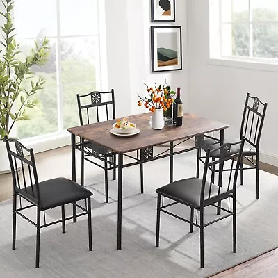 5-piece Dining Table Set Kitchen Furniture Chair Seat Wooden Table Metal Seat • $139.99