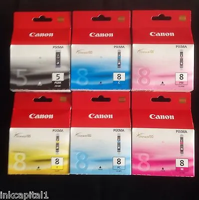 6 X Canon Original Ink Cartridges PGI-5BKCLI-8CCLI-8MCLI-8YCLI-8PCCLI-8PM • £89.99