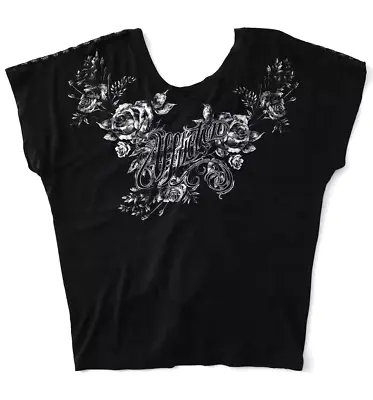 Affliction Women's JULIA ROSE Dolman Sleeveless T-Shirt Mesh Cinching SMALL NWT • £31.81