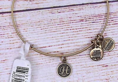 NEW NWT Alex And Ani Mini Script Letter Initial H Charm Bangle Gold Bracelet • $17.99