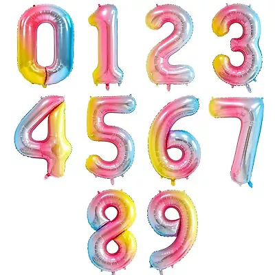 Happy Birthday Foil Balloon Numbers Gradient Rainbow Unicorn Pastel Decorations • £1.89