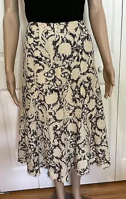 Vtg Peter Nygard 6 Beige Floral Embroidered Stitch Cotton Silk Boho Midi Skirt • $20