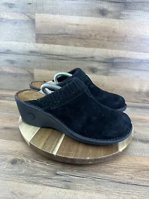 UGG Clogs Gael Women's Black Suede Sheepskin Wedge Clog 1934 Sz 10 UK 8.5 • $44.10