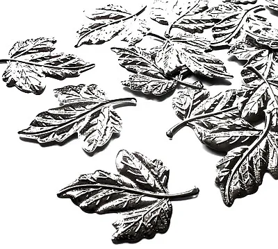 20 Silver Tone Metal Leaf Shape Embellishment Stamped Charm 42mm Craft Leaves • £2.54