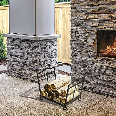 Foldable Firewood Log Rack Fireplace Log Holder W/ Scrolls For Outdoor Indoor • £23.99