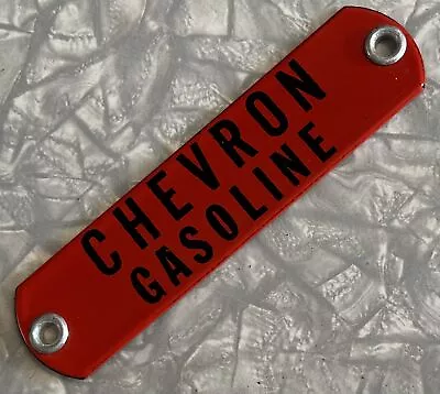 Vintage Chevron Gasoline 6  Gas Pump Porcelain Tag Oil Sign Black Letters • $25