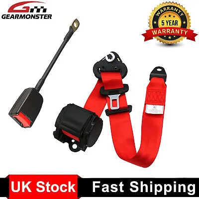 Universal Red 3 Point Seat Belts 3.5m Length & 30cm Wire Buckle Red Authentic UK • £14.95