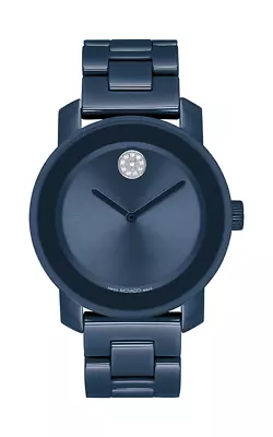 $495 • Buy NEW Ladies' Movado BOLD Blue Ceramic Crystal Accent Bracelet Swiss Watch 3600756