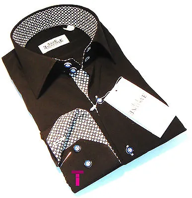 Brand New Mens Formal Black And White Smart Italian Design Collar Slim Fit Shirt • £20