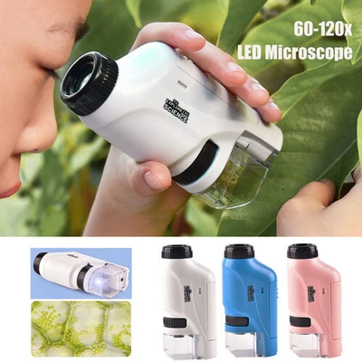 $12.28 • Buy Handheld Magnification Pocket Microscope 60X-120X KP Lens With LED Lighted Kids