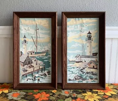Vintage 60's Framed Nautical Lighthouses Paint By Numbers  • $50