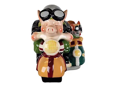 Road Hog Ceramic Cookie Jar Pig Hog On A Motorcycle With Dog In Sidecar • $59.95