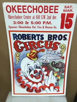 $8.77 • Buy Vintage Roberts  Bros. Circus Poster  14 X22   Clown Fronting Tent/okeechobee