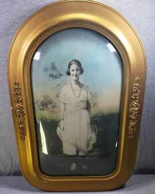 Antique Ornate Chicago Portrait Company Frame W/ Convex Glass & Tinted Portrait • $19.99