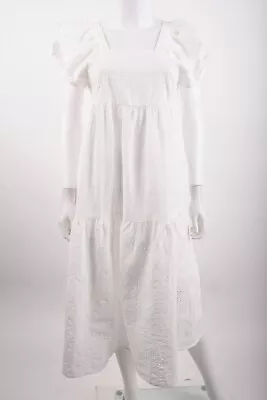 Zara Home Womans Midi Dress Size M White Eyelet Peasant Square Neck 1033/121 NWT • $59.99