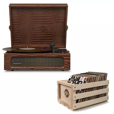 Crosley Voyager Brown Croc - Bluetooth Portable Turntable & Record Storage Crate • $220.95