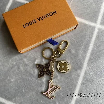 LOUIS VUITTON  Key Chain Ring Charm LV Monogramouflage Gold Flower × Leathe F/S • $326.99