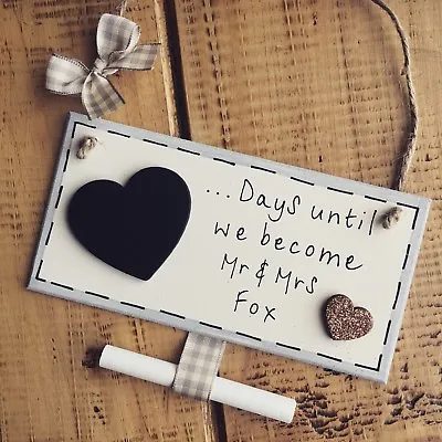 Wedding Countdown Engagement Chalkboard Plaque Sign Mr & Mrs Gift Personalised • £7.99