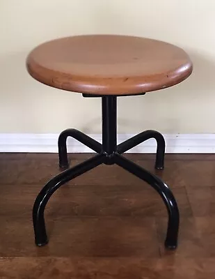 Vintage Round Wooden Stool With Metal Steel Legs. Industrial. • $85