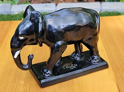 Vintage Calco Tile Company Black Elephant Figurine Statue  California Pottery • $228.17