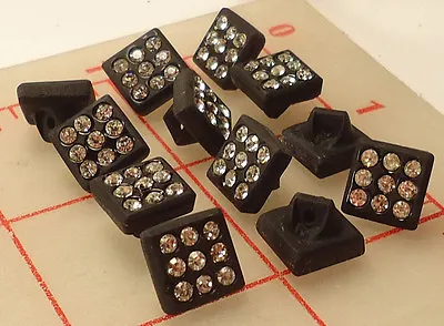 $14.99 • Buy 12 Vintage Small Black Glass Square Shank Rhinestone Buttons Czech 3/8  10mm 461