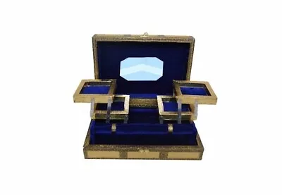 £19.99 • Buy Indian Rustic Gold Embossed Jewellery Box With Twilight Blue Interior Velvet