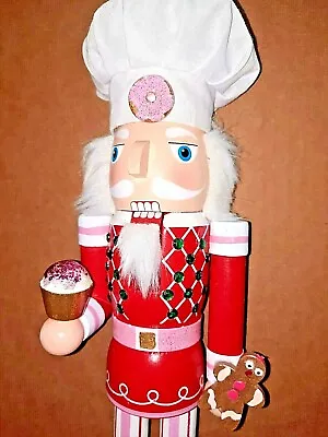 Wooden Nutcracker 14 In Valentine's Santa Baker Cupcake Sweet No-Mess Glitter • $24.99