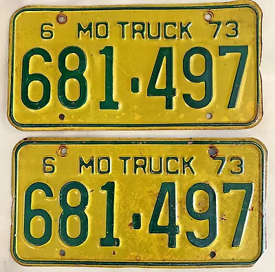 1973 Missouri Truck License Plate Matched Pair / Set 681-497 Yellow / Green • $39.99