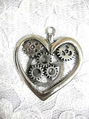$8.08 • Buy Steampunk Heart With Gears Solid USA Pewter Pendant Adjustable Necklace