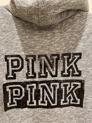 Victoria's Secret PINK Gray Faux Fur Lining Sequin “PINK PINK” Sherpa Hoodie L • $100