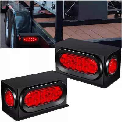 2x LED Trailer Light Steel Boxes Housing Bracket Kit 6 Oval & 2 Round Lights Red • $44.90