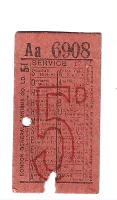 Bus Ticket    London General Omnibus Co Ltd Serv 17 5d  Geographical Punch • £2.99