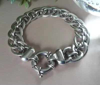 Vtg Signed Sterling Silver 925 Chain Link Bracelet W Large Clasp 7 5/8  #4ny • $39